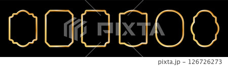 Vintage frames set isolated on black background. Decorative gold frame. Fashionable ornate frames for wedding invitations, greeting cards, prints. 126726273