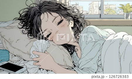 風邪でぐったりと寝込む、一人暮らしの女性