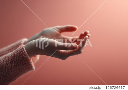Cupped Hands isolated on Pink Background 126726617