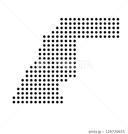 Western Sahara country dotted map. Black spot pixel illustration isolated on white background. Vector circle mosaic. Western Sahara country dotted map. Black spot pixel illustration isolated on white background. Vector circle mosaic. 126726655