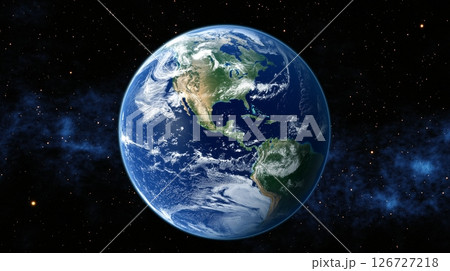 View of Earth from space with vibrant colors and stars in the background 126727218