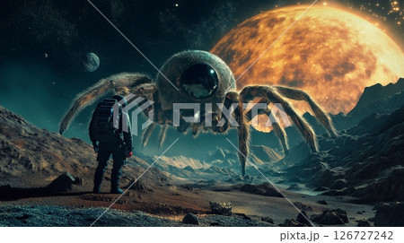 Encounter on a distant planet with a giantのイラスト素材