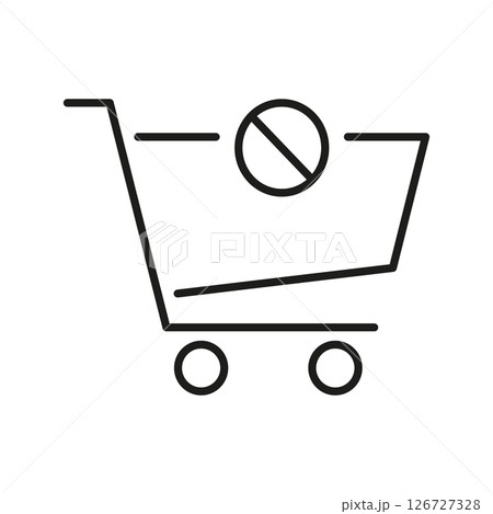 Shopping Cart With Prohibition Sign Line Icon. No Shopping, Purchase Restriction, Or Out Of Stock Symbol. E-Commerce Limitations. Editable Stroke. Isolated Vector Illustration 126727328