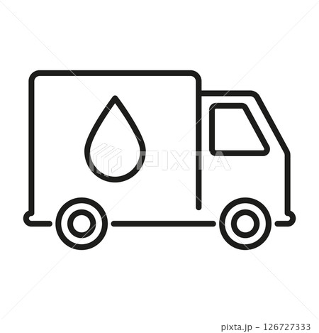 Oil Delivery Truck Line Icon. Fuel Transportation And Distribution Outline Symbol. Energy Supply And Logistics. Editable Stroke. Isolated Vector Illustration 126727333