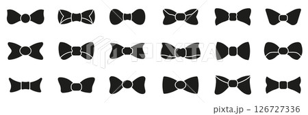Bow Tie Solid Icon Set. Fashion Accessory, Formal Wear, And Style Silhouette Symbol Collection. Various Bow Tie Designs For Elegant And Classic Attire. Isolated Vector Illustration 126727336
