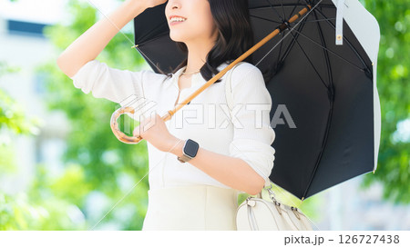 日傘をさして歩く女性・ビジネスウーマン 126727438
