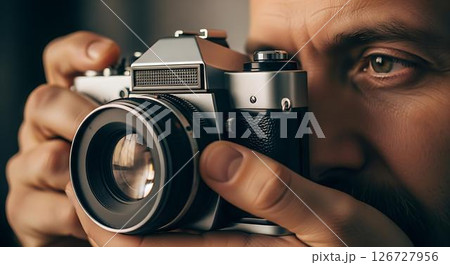 Man Holding Vintage Camera Closeup 126727956