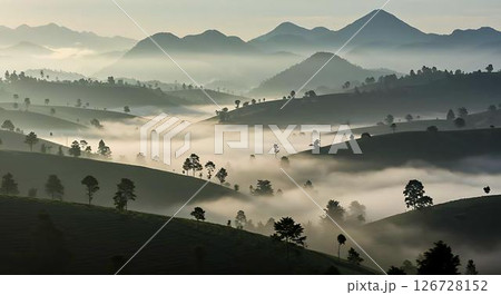 Misty Mountain Landscape at Sunrise 126728152