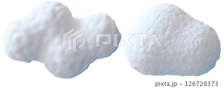 Display features isolated snow heaps viewed from above, creating a three-dimensional effect against a pure white background. Ideal for illustrating winter themes and textures 126728373