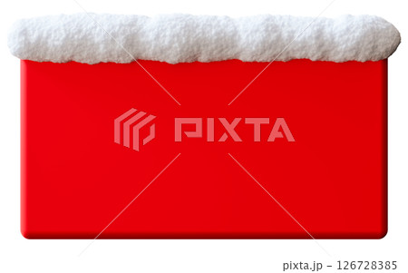 Empty red banner featuring a snow cap sits isolated on a white background, ready for text or advertising. This 3D decoration is ideal for winter-themed promotions or festive announcements Empty red banner featuring a snow cap sits isolated on a white background, ready for text or advertising. This 3D decoration is ideal for winter-themed promotions or festive announcements 126728385