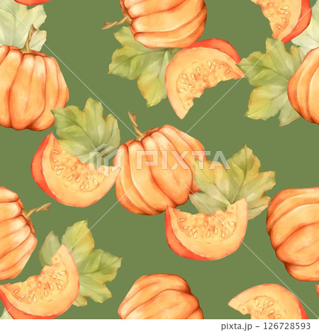 Seamless Pumpkin and Leaves Pattern Illustration Seamless Pumpkin and Leaves Pattern Illustration 126728593