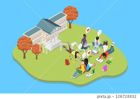 3D Isometric Flat Vector Illustration of Study at University Campus, College Park 3D Isometric Flat Vector Illustration of Study at University Campus, College Park 126728832