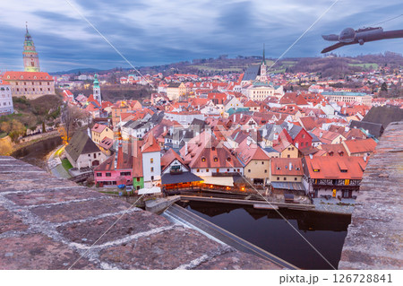 Panoramic view of Cesky Krumlov old town, Czech Republic 126728841