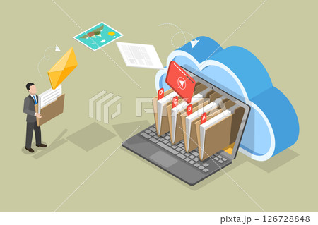 3D Isometric Flat Vector Illustration of Electronic Archive, Transfing Information To Digital Storage For Safekeeping 3D Isometric Flat Vector Illustration of Electronic Archive, Transfing Information To Digital Storage For Safekeeping 126728848