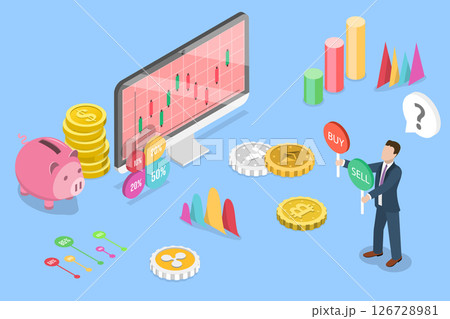 3D Isometric Flat Vector Illustration of Buy Or Sell Concept, Stock Market And Crypto Currency Trading 3D Isometric Flat Vector Illustration of Buy Or Sell Concept, Stock Market And Crypto Currency Trading 126728981