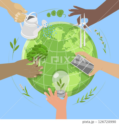 3D Isometric Flat Vector Illustration of Taking Care About Earth, Preventing Climate Change And Protecting Earth 3D Isometric Flat Vector Illustration of Taking Care About Earth, Preventing Climate Change And Protecting Earth 126728990