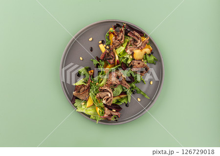 Portion of salad with beef and beets Portion of salad with beef and beets 126729018