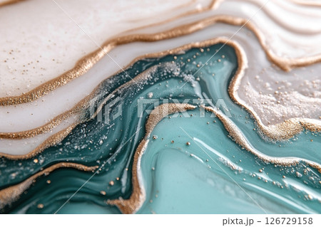 Intricate design featuring structural acrylic textures layered in navy, emerald, and burgundy tones, enhanced with metallic gold details for a modern luxurious aesthetic 126729158