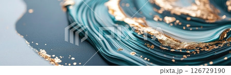 Deep navy and emerald acrylic brushstrokes intertwine, accented with flowing gold leaf highlights, showcasing a sophisticated and artistic brand identity designed for impact 126729190