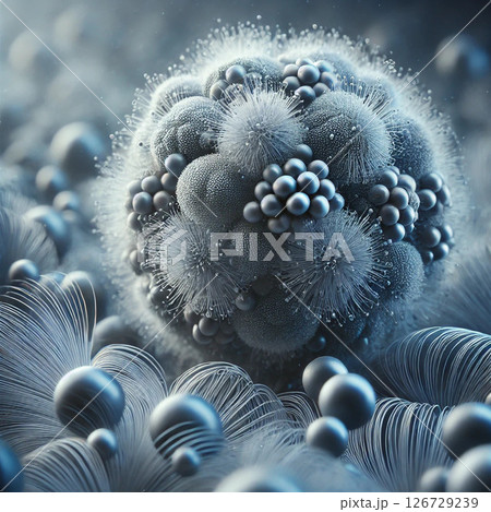 ポップ背景菌の世界！青白い神秘的なロゴアイコンイラスト球体！かわいいのか怖いのかクールでかっこいい？ 126729239