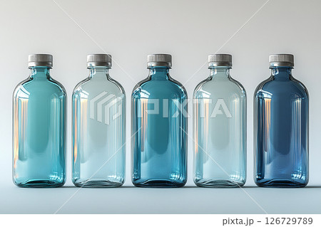 Minimalist set of eco-friendly glass bottles. Mockup for branding cleaning products. 126729789
