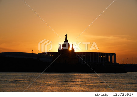 Sunset Silhouette of Alexander Nevsky Cathedral in Nizhny Novgorod Sunset Silhouette of Alexander Nevsky Cathedral in Nizhny Novgorod 126729917