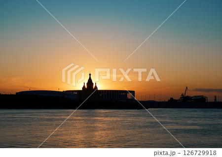 Sunset Silhouette of Alexander Nevsky Cathedral in Nizhny Novgorod Sunset Silhouette of Alexander Nevsky Cathedral in Nizhny Novgorod 126729918