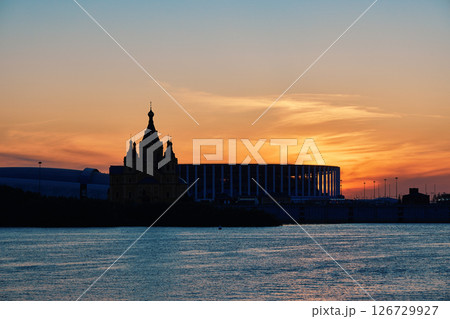 Sunset Silhouette of Alexander Nevsky Cathedral in Nizhny Novgorod Sunset Silhouette of Alexander Nevsky Cathedral in Nizhny Novgorod 126729927
