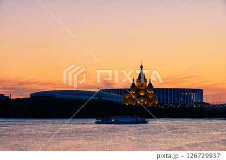 Sunset Silhouette of Alexander Nevsky Cathedral in Nizhny Novgorod 126729937