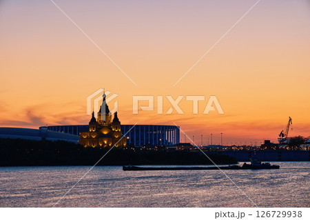 Sunset Silhouette of Alexander Nevsky Cathedral in Nizhny Novgorod 126729938