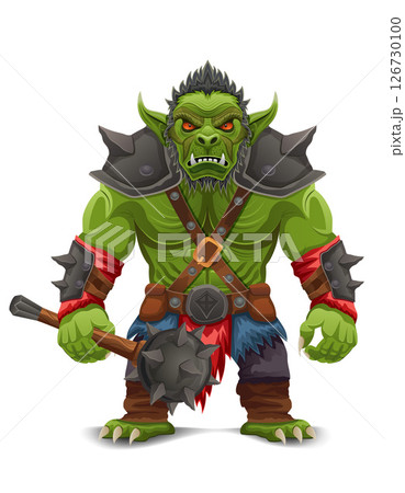 menacing and scary green goblin troll orc stands in a warlike pose vector illustration 126730100