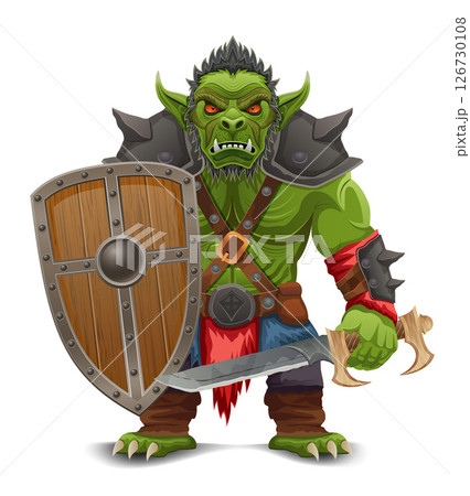 menacing and scary green goblin troll orc stands in a warlike pose vector illustration menacing and scary green goblin troll orc stands in a warlike pose vector illustration 126730108
