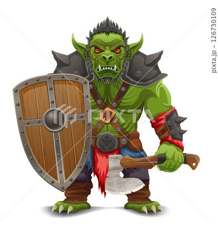 menacing and scary green goblin troll orc stands in a warlike pose vector illustration menacing and scary green goblin troll orc stands in a warlike pose vector illustration 126730109