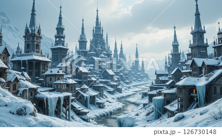 Northern Spire City A Frozen Fantasy Village by...のイラスト素材 [126730148 ...