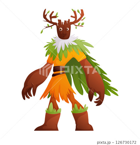 Cartoon Tree Character with Antlers and Foliage. Illustration for Childrens Books Cartoon Tree Character with Antlers and Foliage. Illustration for Childrens Books 126730172