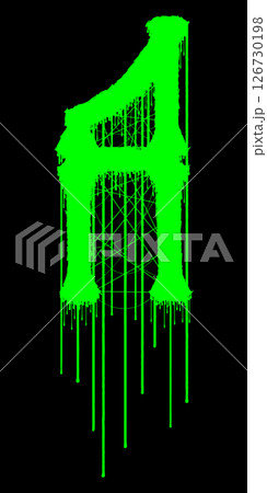 Death-metal font. Acid green letter on black background. Custom lettering. 126730198