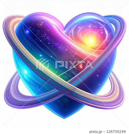 Cosmic Heart Galaxy: Vibrant Rainbow Nebula Heart 126730249