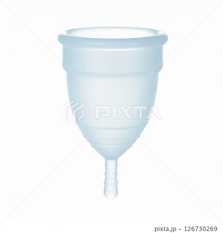 Light Blue Silicone Menstrual Cup on White Background 126730269