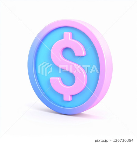 Pastel Pink and Blue 3D Dollar Coin Icon Pastel Pink and Blue 3D Dollar Coin Icon 126730384