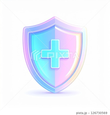 Pastel Holographic Shield With Plus Sign Icon 126730569