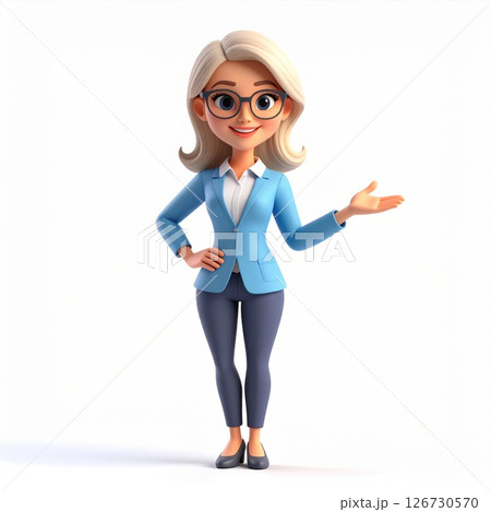 Smiling Cartoon Businesswoman in Light Blue Jacket Smiling Cartoon Businesswoman in Light Blue Jacket 126730570