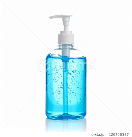 Blue Hand Sanitizer Gel in Plastic Pump Bottle 126730587
