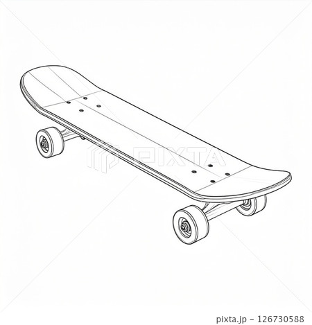 Line Drawing of a Skateboard Line Drawing of a Skateboard 126730588