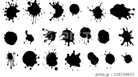 Set of vector brushes. Mega pack set of different brush strokes: black ink splatter, blots, round freehand drawings, grungy drawn lines, waves, circles, triangles, art design elements 126730657