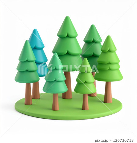 Stylized Green And Blue Cartoon Trees 3D Render Stylized Green And Blue Cartoon Trees 3D Render 126730715