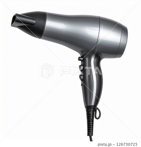 Grey Plastic Hair Dryer on White Background Grey Plastic Hair Dryer on White Background 126730725
