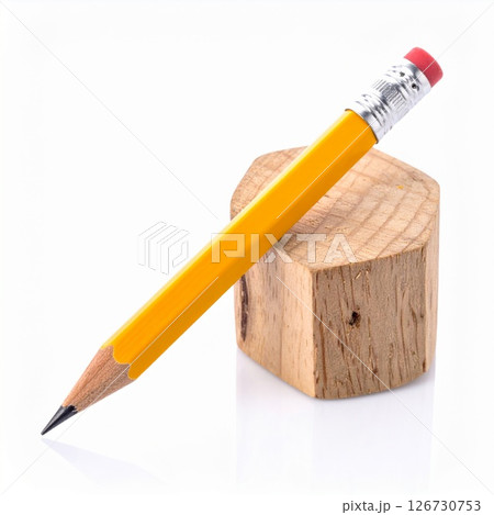 Yellow Pencil on Wooden Block 126730753
