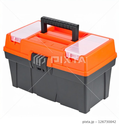 Orange and Black Plastic Toolbox with Carrying Handle 126730842