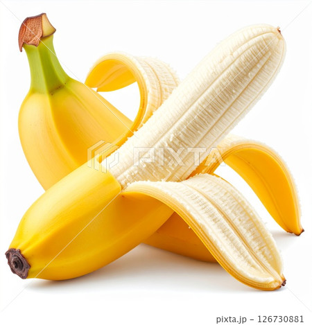 Ripe Yellow Bananas on White Background 126730881