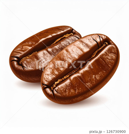 Two Roasted Coffee Beans on White Background Two Roasted Coffee Beans on White Background 126730900